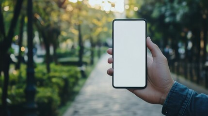 Man hand holding smartphone isolated blank white screen