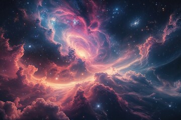 Wall Mural - Exploring the Colorful Cosmic Nebula A Magical Adventure Through the Enchanting Universe