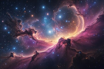 Wall Mural - Stunning Cosmic Landscape with Vibrant Nebula and Shimmering Stars in the Universe