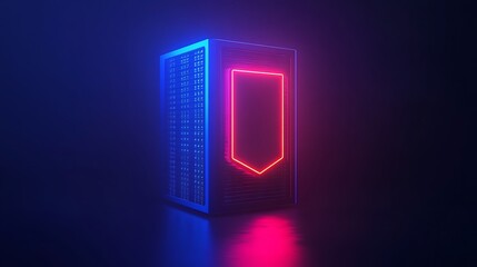 Wall Mural - futuristic server tower with neon lights and dark background in a high-tech environment