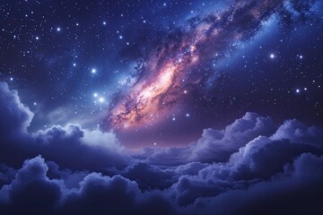 Wall Mural - Vibrant Galaxy with Shining Stars and Misty Clouds in Rich Indigo Tones and Cosmic Hues