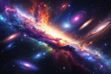 Wall Mural - Stunning Universe Vector Design Showcasing Luminous Nebula and Colorful Galaxies