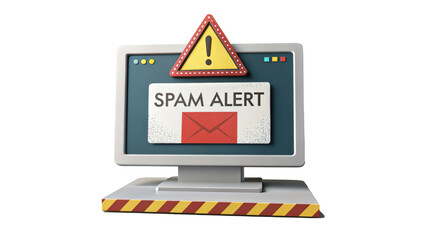 Aufkleber - computer screen displays spam alert warning with exclamation mark, emphasizing cyber security concerns. image highlights importance of email safety and digital protection