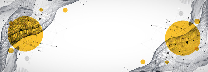 Poster - The abstract wave is made in a frame style. Template for science and technology presentation. Vector art.