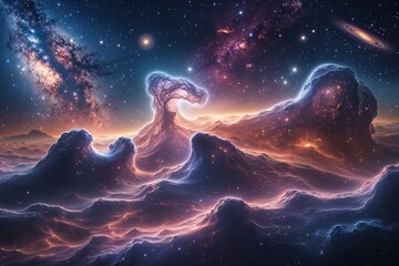 Wall Mural - Dynamic Nebula Formation Surreal Interstellar View in a Vibrant Cosmic Landscape with Stars and Galaxies