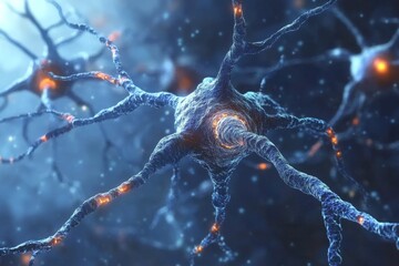 Leinwandbilder - Neurons interacting in a complex network showcasing synapses and electrical activity