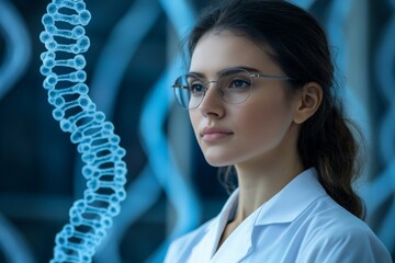 Leinwandbilder - Researcher in lab study examining DNA structure during advanced genetic experiment in modern facility