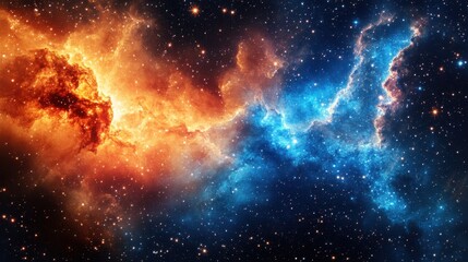 Wall Mural - captivating cosmic nebula with vibrant orange and blue hues in a vast starfield creating a celestial