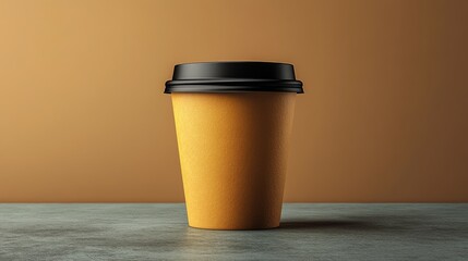 Fototapete - A simple brown cup rests on a textured surface with a warm, muted background. Soft afternoon light highlights the cup, creating an inviting atmosphere for coffee lovers.