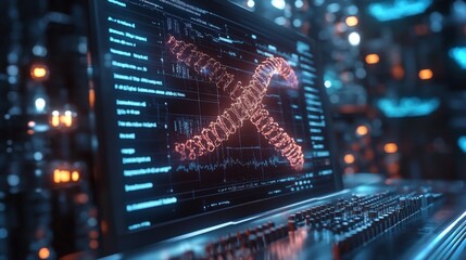 Aufkleber - A digital display showcases quantum computing concepts including qubits, superposition, and entanglement. The interface highlights secure encryption protocols and eavesdropping prevention methods.