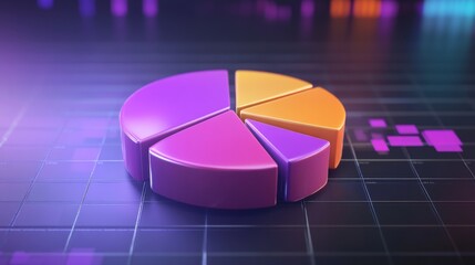 Fototapete - A creative D pie chart with animated effects, displaying vibrant colors and smooth transitions between segments, emphasizing the dynamic nature of financial analysis.