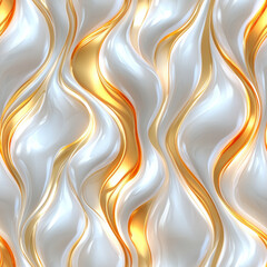Wall Mural - Textile seamless pattern, Glossy gold and white wavy pattern with reflective texture