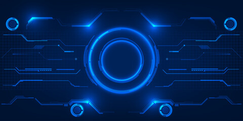 Canvas Print - abstract futuristic digital hi tech head up display background with orbit glowing dots around for pr