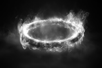 Wall Mural - ethereal smoke ring floating in the void a captivating visual of light and shadow in monochrome abst