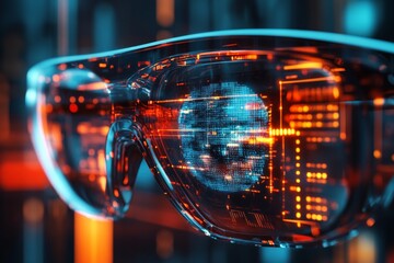 Aufkleber - Innovative augmented reality glasses displaying digital information in a futuristic setting