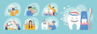 © ONYXprj - Oral hygiene. Dental protection concept illustrations set in flat style recent vector cleaning teeth pictures