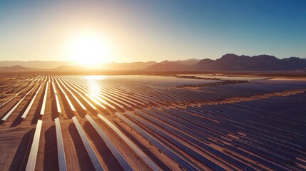 Aerial View of Vast Solar Farm in Desert Landscape