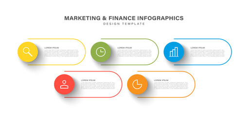 Wall Mural - 5 steps infographic design template with thin icons