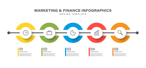 Wall Mural - 5 round infographic elements with icons for presentations and reports