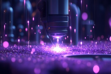 Aufkleber - Microscopic light display shows vivid purple particles in a high-tech laboratory setup