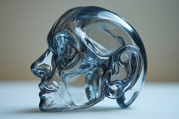 Fototapete - Clear glass sculpture of a human head highlighting intricate facial features and artistic design