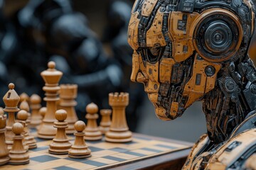 Poster - Robot engaged in a competitive chess game at a technology expo showcasing artificial intelligence advancements