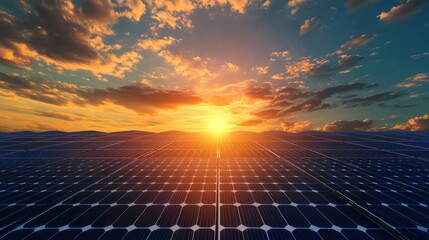 sunlight reflecting off large-scale solar panel array