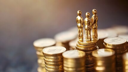 Poster - Golden businessmen standing on stacks of coins symbolizing financial success