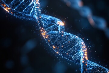 Poster - Detailed rendering of a glowing dna double helix structure on dark background