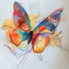Poster - Colorful Butterfly Sketch: Vibrant Winged Insect Artfully Rendered with a Blend of Hues and Expressive Lines 