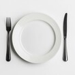 © Murad - Elegant Dining Arrangement: A Minimalist Still Life of a White Plate, Fork, and Knife on a Clean White Background