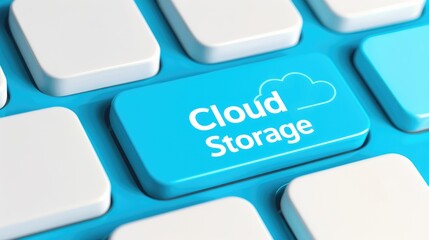 Wall Mural - a close up shot of a blue keyboard a cloud storage key modern technology concept