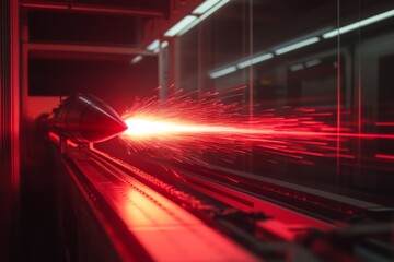 Aufkleber - High-speed experiment showcasing a futuristic propulsion system in a controlled lab environment during evening hours