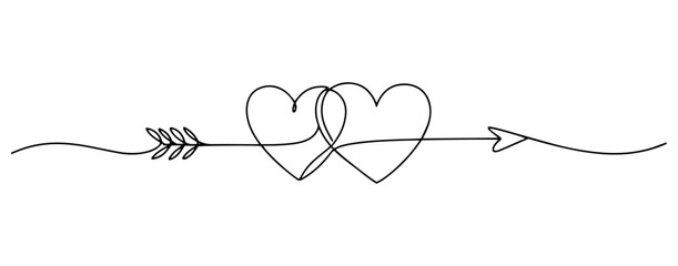 Naklejka na meble two hearts pierced by arrow drawn in symbolic romantic minimalist line art