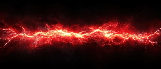 Wall Mural - dramatic red lightning energy discharge against black backdrop creating a powerful visual impact for