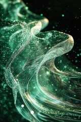 Wall Mural - ethereal emerald wave of sparkling particles and flowing light creating a mesmerizing abstract desig