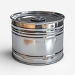 © Володимир Виповський - A sleek, metallic silver tin can with a reflective surface, casting subtle shadows, placed centrally on a pristine white background.