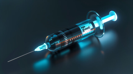Poster - This A syringe with a glowing label highlights a new genetic therapy for extending youth.