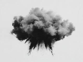 Wall Mural - dramatic monochrome explosion of fine black powder against a clean white backdrop evoking mystery an