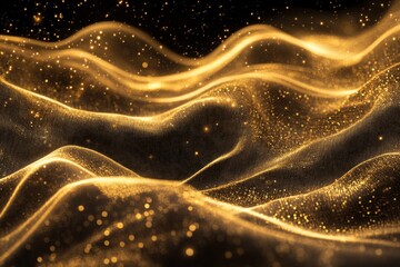Wall Mural - abstract golden wave with sparkling particles on black background creating a luxurious and elegant v