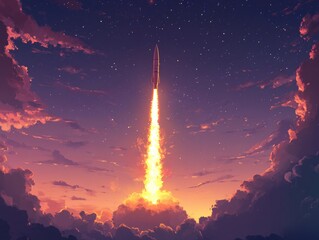 Wall Mural - a rocket soaring through the sky amidst fluffy white clouds