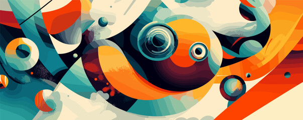 Wall Mural - Colorful abstract geometric art with circles and bold shapes in modern design.
