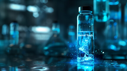 Aufkleber - This laboratory filled with glowing vials explores genetic modifications for youth extension.