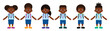 © White - African American School Kids in Flat Style, happy, back to school, or for design elements