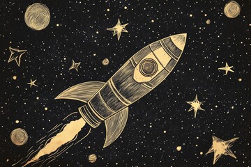 Wall Mural - a rocket soaring through the starry night sky