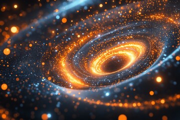 Poster - Swirling galaxy with vibrant orange and blue hues in a cosmic background at night