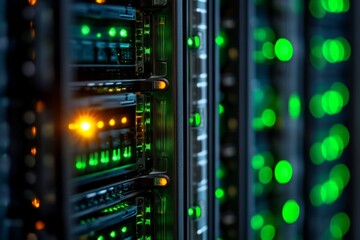Aufkleber - High-tech server room featuring illuminated servers and glowing indicators during nighttime operations