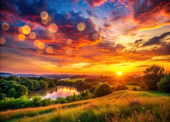 Wall Mural - Golden hour paints a breathtaking sunset panorama, serene twilight's peaceful beauty.