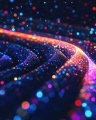 Wall Mural - abstract multicolored light particles on dark blue surface creating a dreamy and festive atmosphere 
