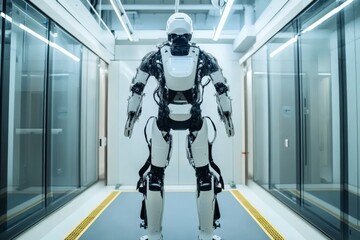Aufkleber - Advanced humanoid robot stands inside a modern lab during a technology demonstration